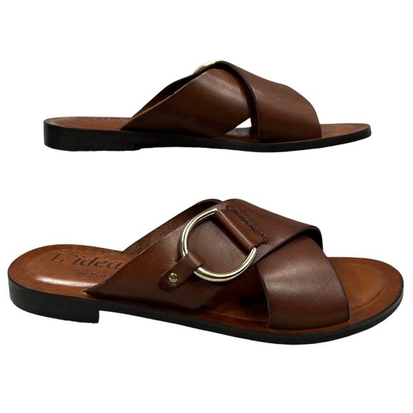 L'idea by Lori Brown Leather Slide Sandals Made in Italy US 9, EU 39 - Picture 2 of 10